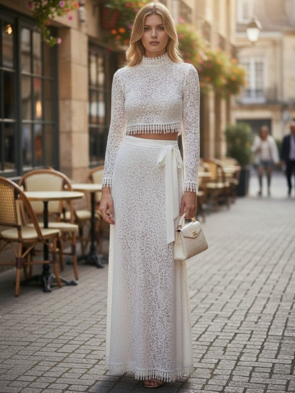 VTG JACKSON GRAVES Couture Lace Two Piece Set XS Wedding Bridal Maxi Skirt Suit